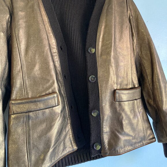 Marc Jacobs Metallic Genuine Lamb Leather Wool Cardigan Jacket - Picture 4 of 16